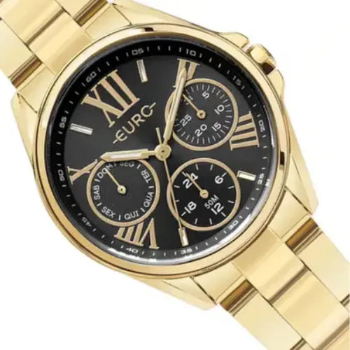 Relógio Euro Dourado Aço Inoxidável Amarelo Dourado Preto