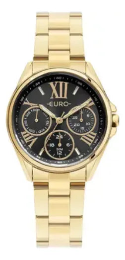Relógio Euro Dourado Aço Inoxidável Amarelo Dourado Preto