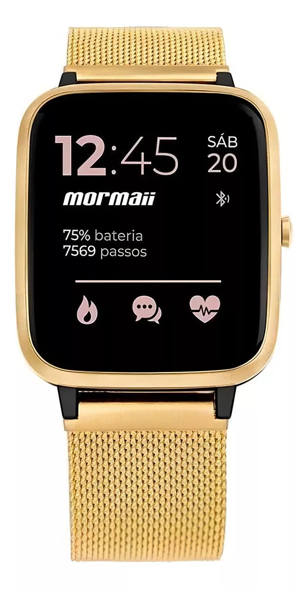 Smartwatch Relógio Inteligente Feminino e Masculino Mormaii Life À Prova D' Água Pulseira Em Aço Inoxidável Rosé,Preto,Dourado,Prata Com Diversas Funções - Molifeah/7j