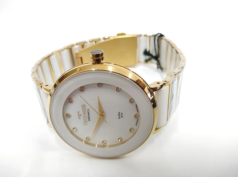 Relógio Feminino Technos Ceramic Branco Cor Da Correia Dourada E Branca Cor Do Bisel Dourado E Branco