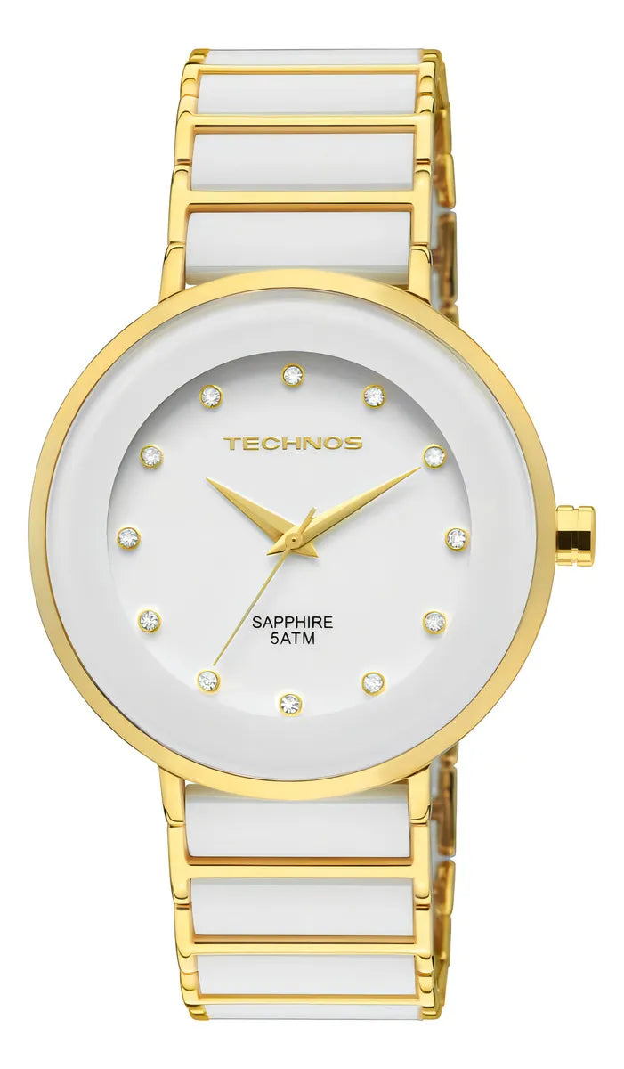Relógio Feminino Technos Ceramic Branco Cor Da Correia Dourada E Branca Cor Do Bisel Dourado E Branco