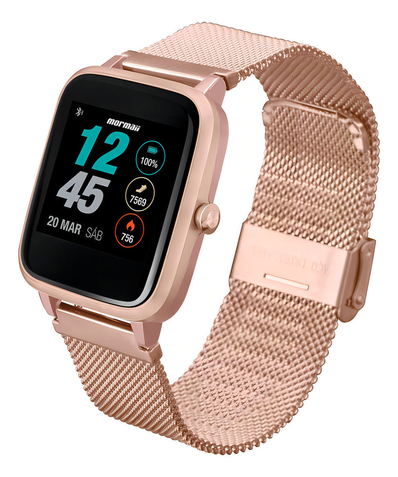 Smartwatch Relógio Inteligente Feminino e Masculino Mormaii Life À Prova D' Água Pulseira Em Aço Inoxidável Rosé,Preto,Dourado,Prata Com Diversas Funções - Molifeah/7j