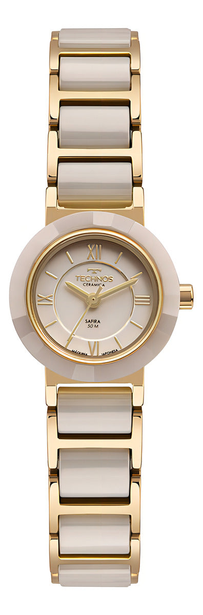 Relógio Technos Feminino Ceramic/saphire Dourado - 2035lwf/1 Bisel Bege