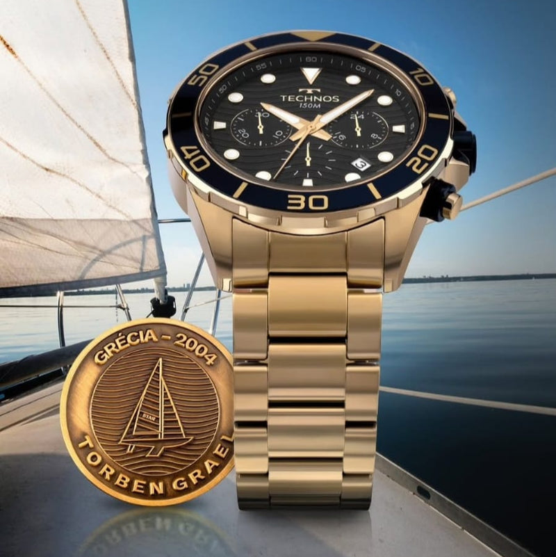 Kit Technos Masculino Acqua Dourado Edição Especial Torben Grael